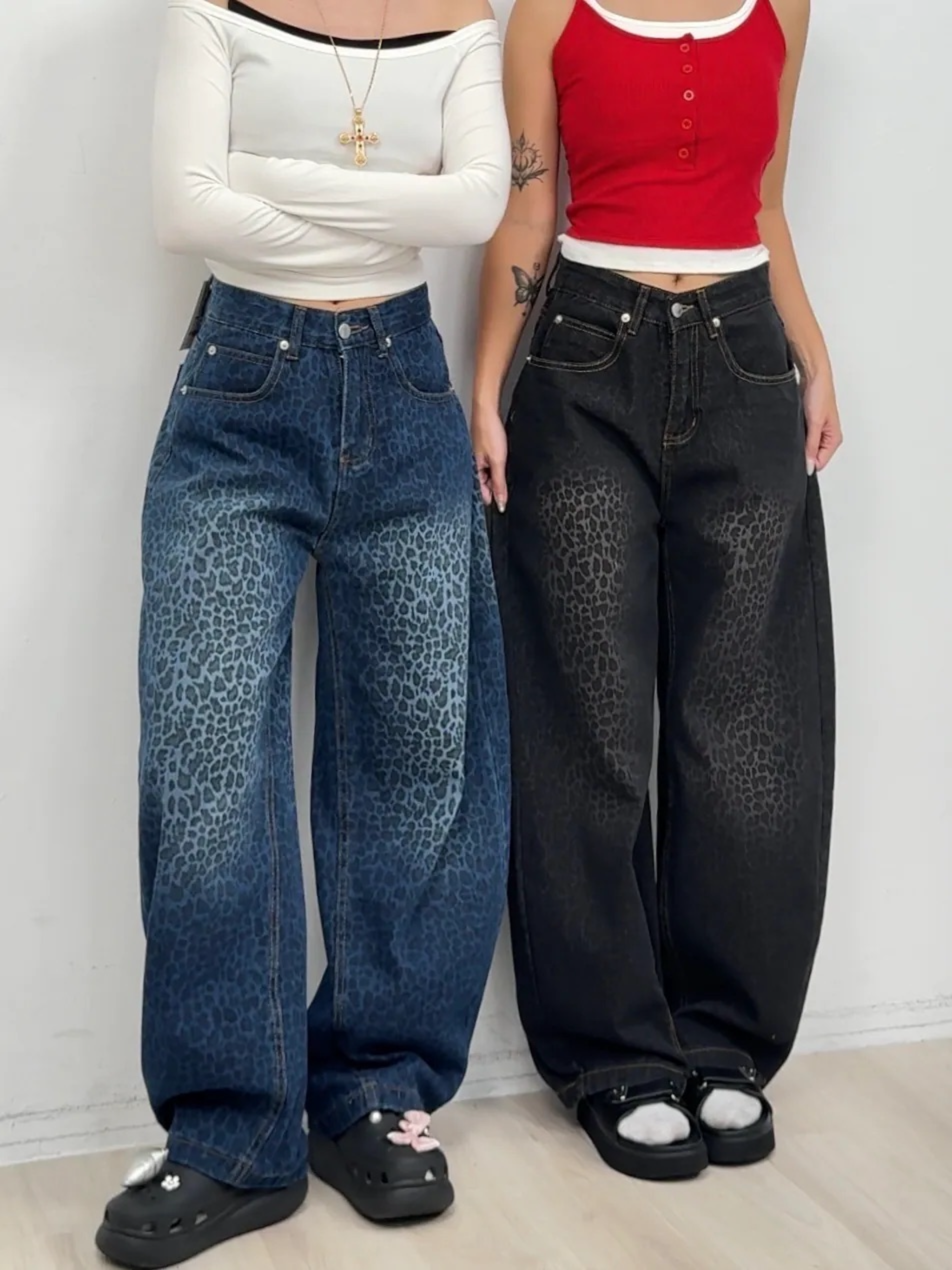 A122 現貨豹紋刷色漸層闊腿褲