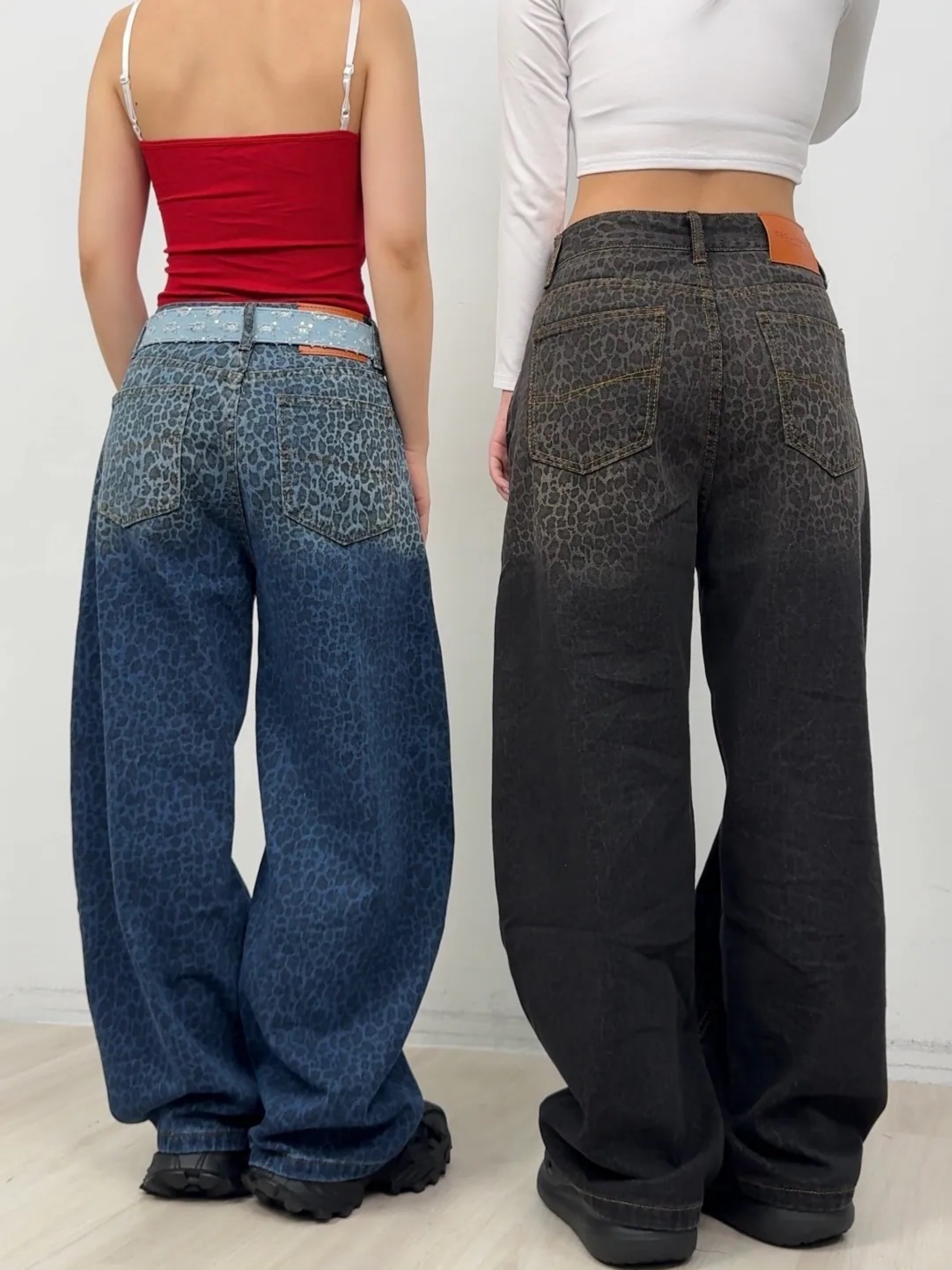 A122 現貨豹紋刷色漸層闊腿褲