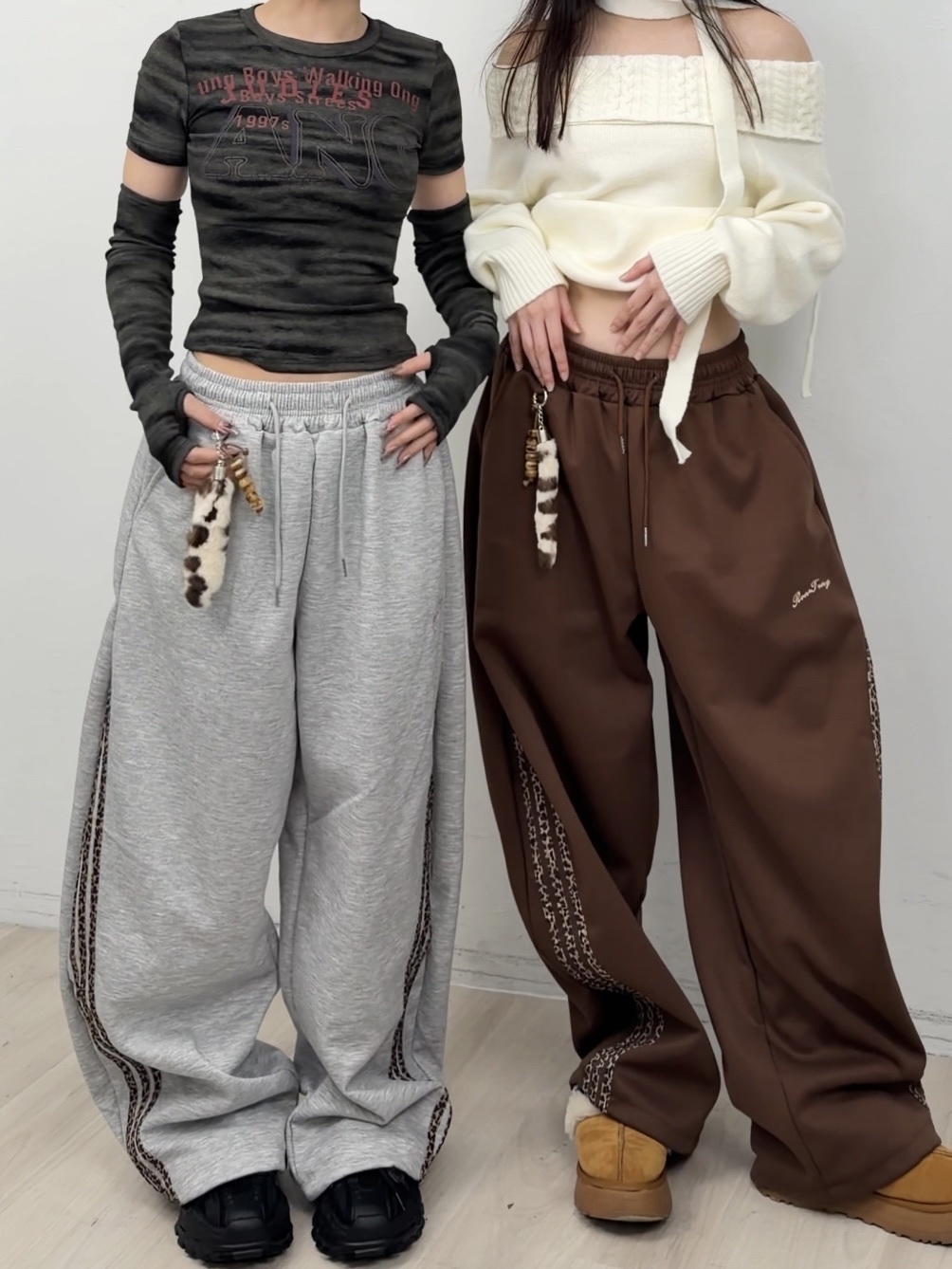 A136 現貨豹紋線條設計彎刀棉褲