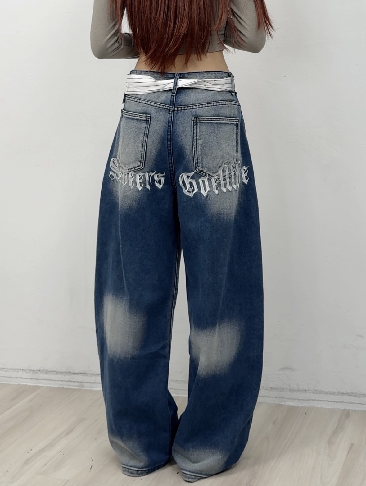 NEW歌德領帶刷色牛仔褲