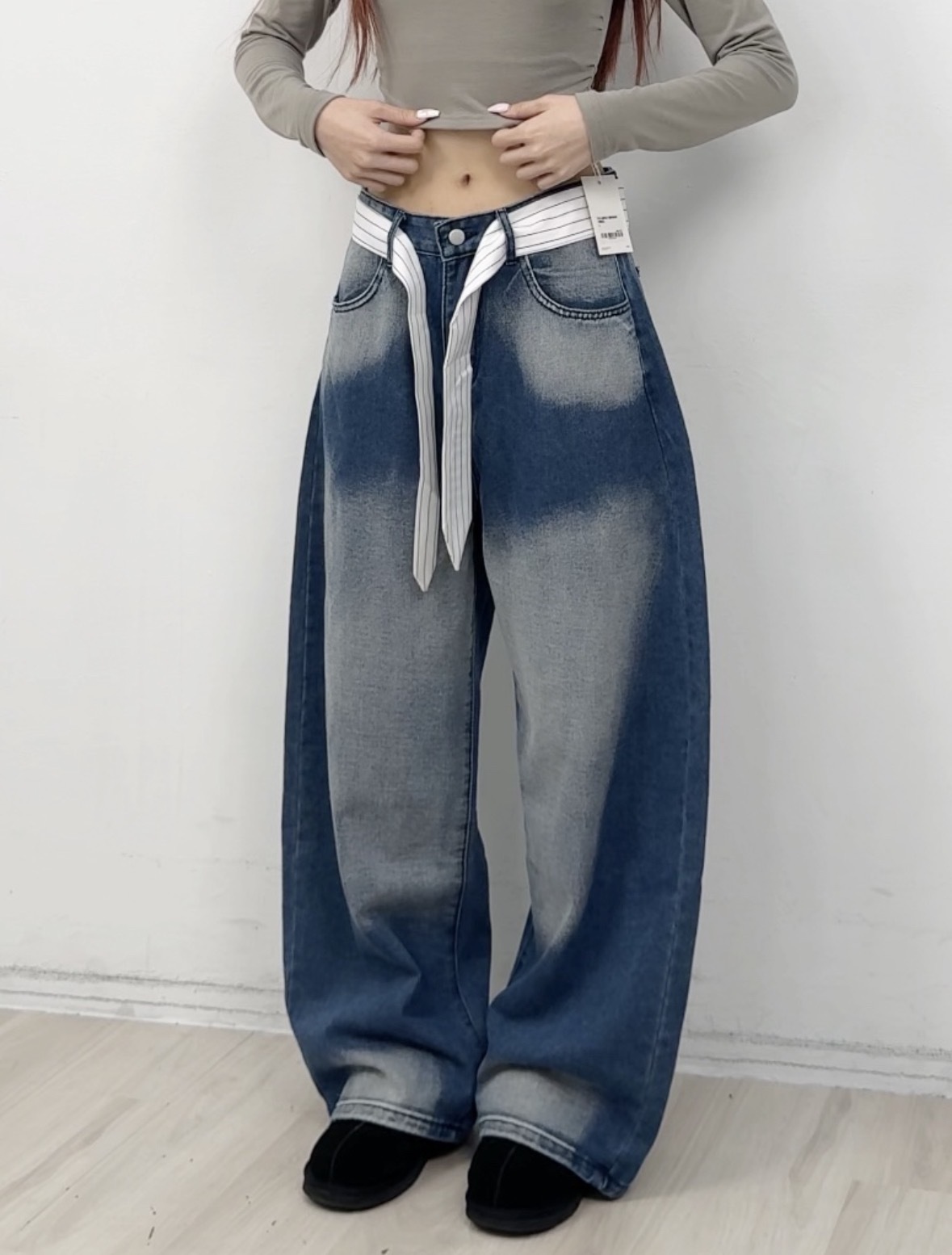 NEW歌德領帶刷色牛仔褲