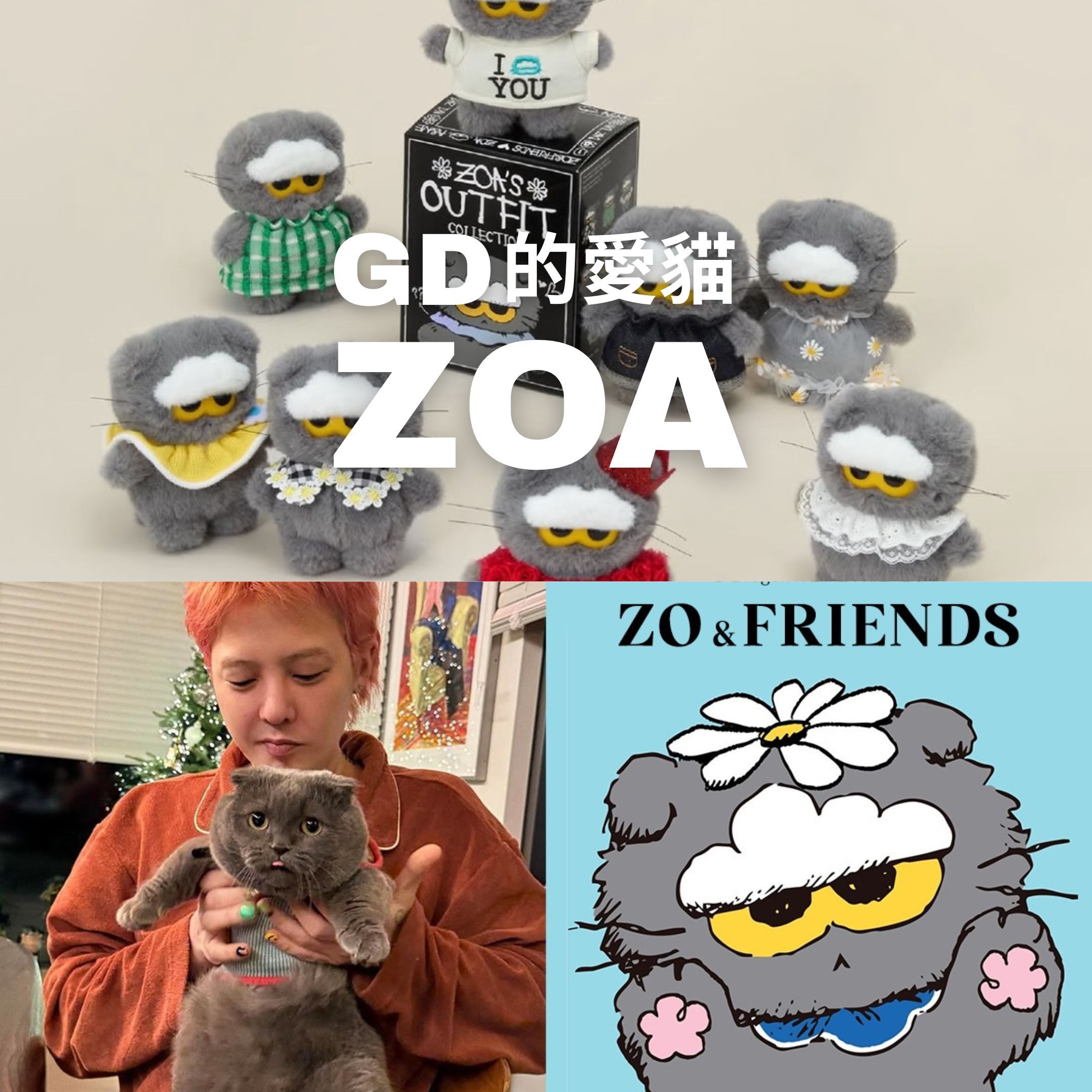 NICEDAY 代購 ZOA GD的貓 絨毛盲盒 抱枕 公仔 盲盒 室內拖 眼罩 保溫杯 權志龍 G-Dragon
