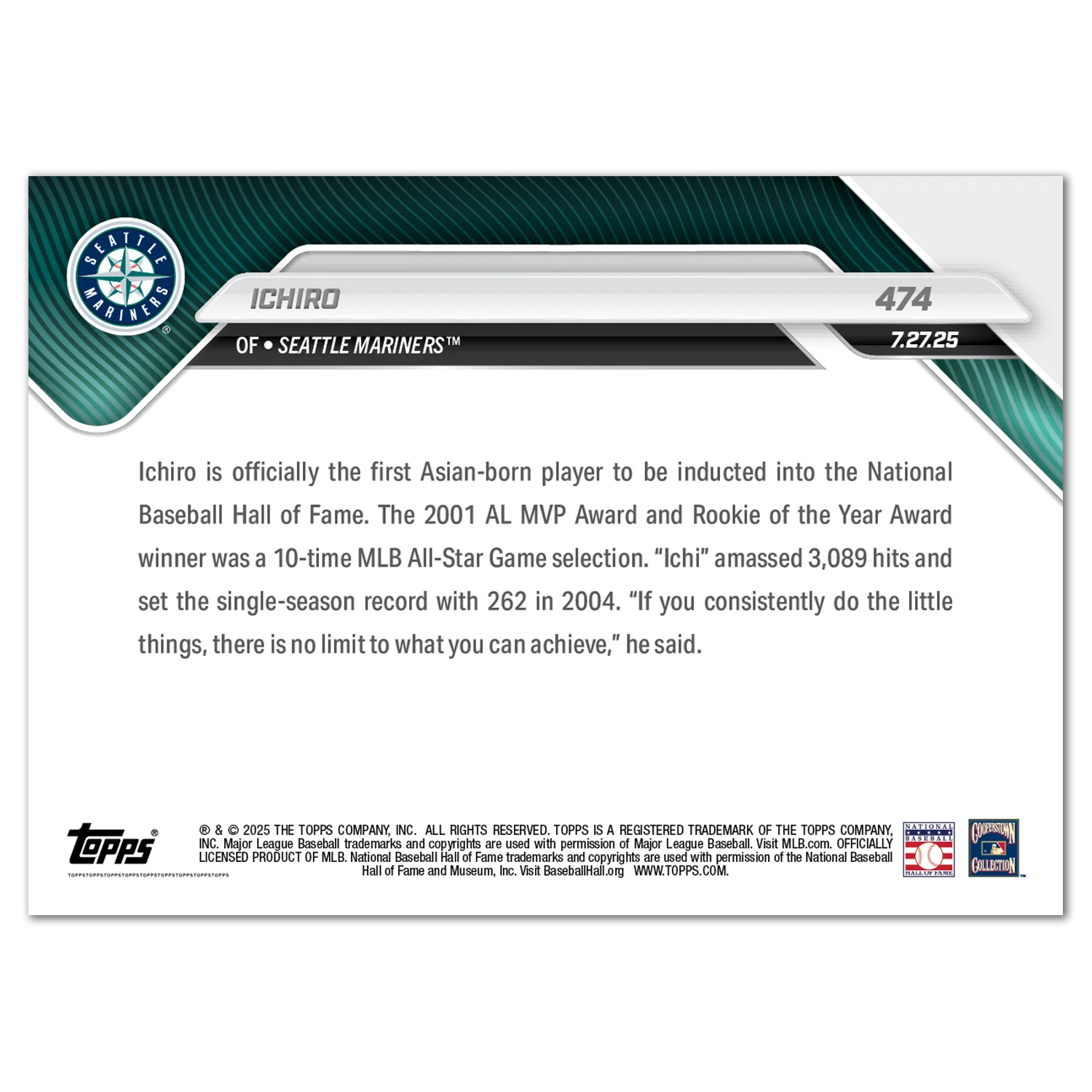 鈴木一朗 2025 Topps NOW 球員卡 Card 474