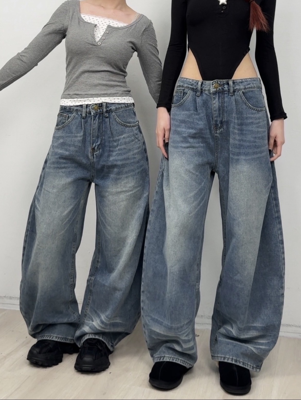 A133 現貨爆款素色彎刀牛仔褲