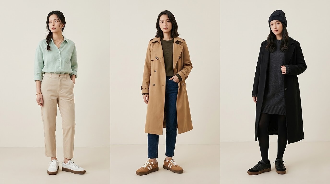 承包妳的春夏秋冬!奶杏色、太妃糖、經典黑三款百搭色系,厚底德訓餅乾鞋輕鬆融入膠囊衣櫥,是投資報酬率最高的四季穿搭單品。