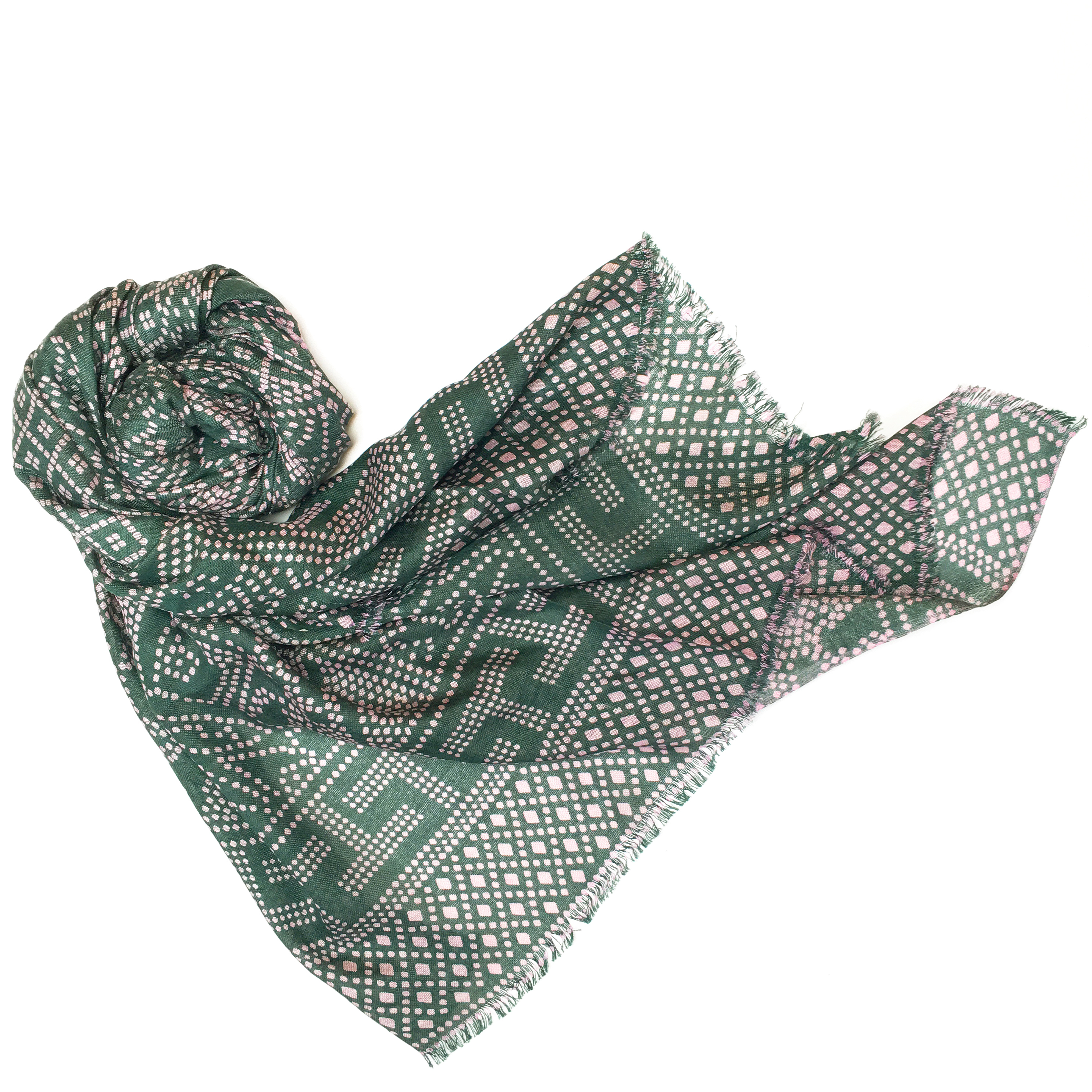 WM049 Scarfesia 綠色滿版圖案絲巾 100% Silk