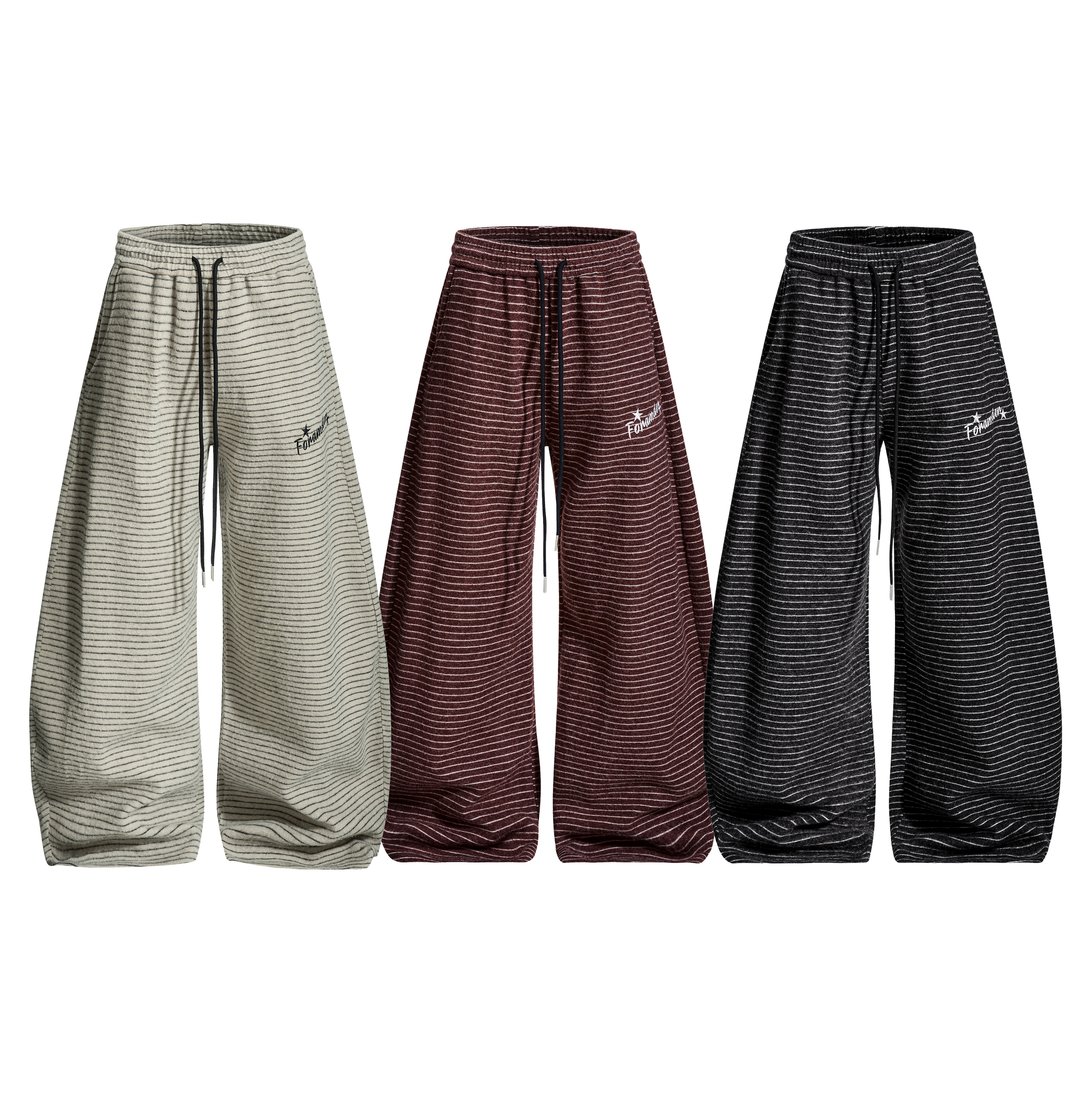 《S.V》垂墜感細條紋彎刀棉褲