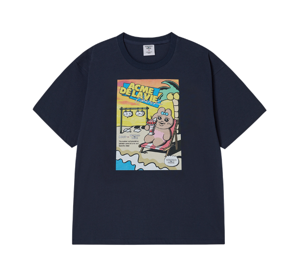 [K] ADLV DARK NAVY PPANJJU RABBIT SEASIDE RESORT OPANCHU USAGI SHORT SLEEVE T-SHIRT, KAV12 (KAV12)