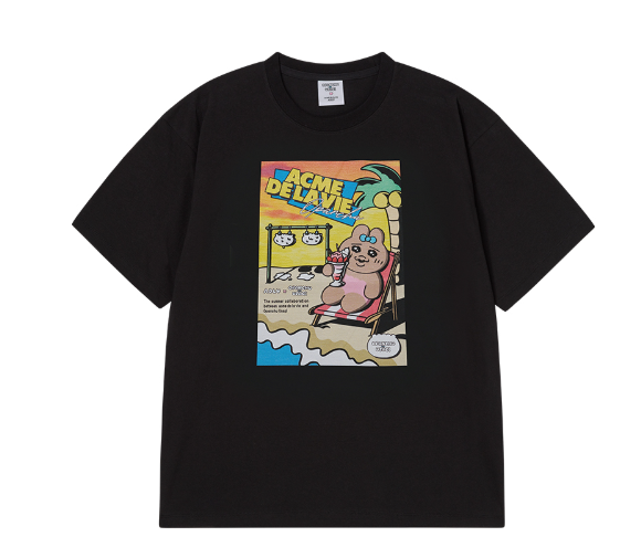 [K] ADLV BLACK PPANJJU RABBIT SEASIDE RESORT OPANCHU USAGI SHORT SLEEVE T-SHIRT, KAV13 (KAV13)