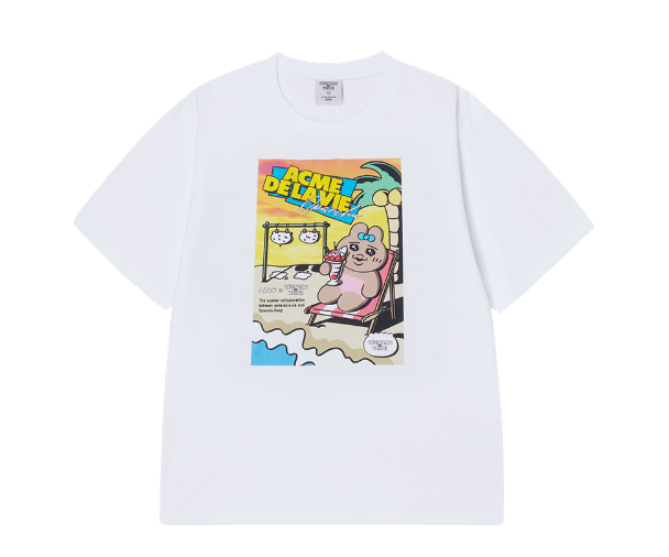 [K] ADLV WHITE PPANJJU RABBIT SEASIDE RESORT OPANCHU USAGI SHORT SLEEVE T-SHIRT, KAV15 (KAV15)