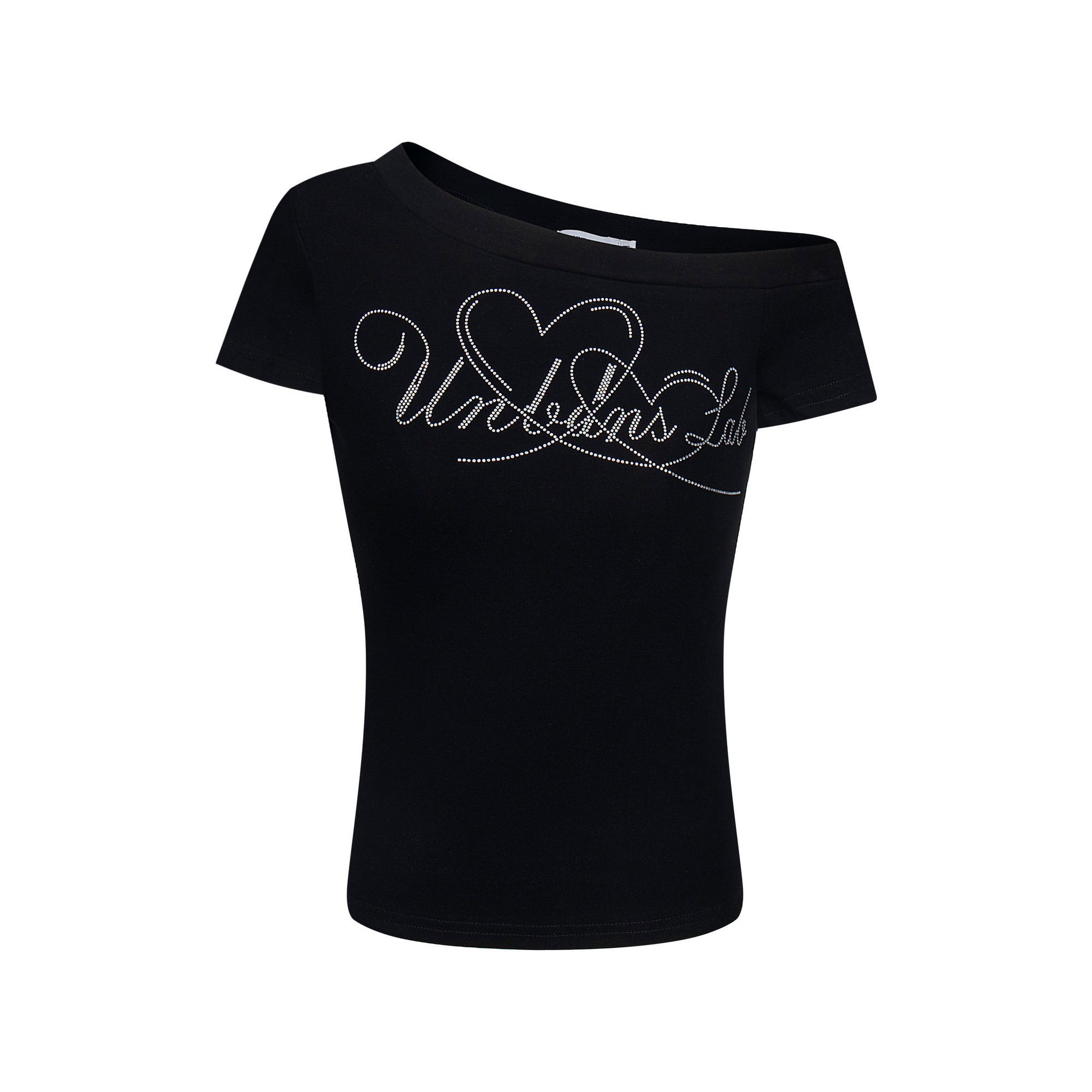 《S.G》亮鑽心形露肩修身短版 T