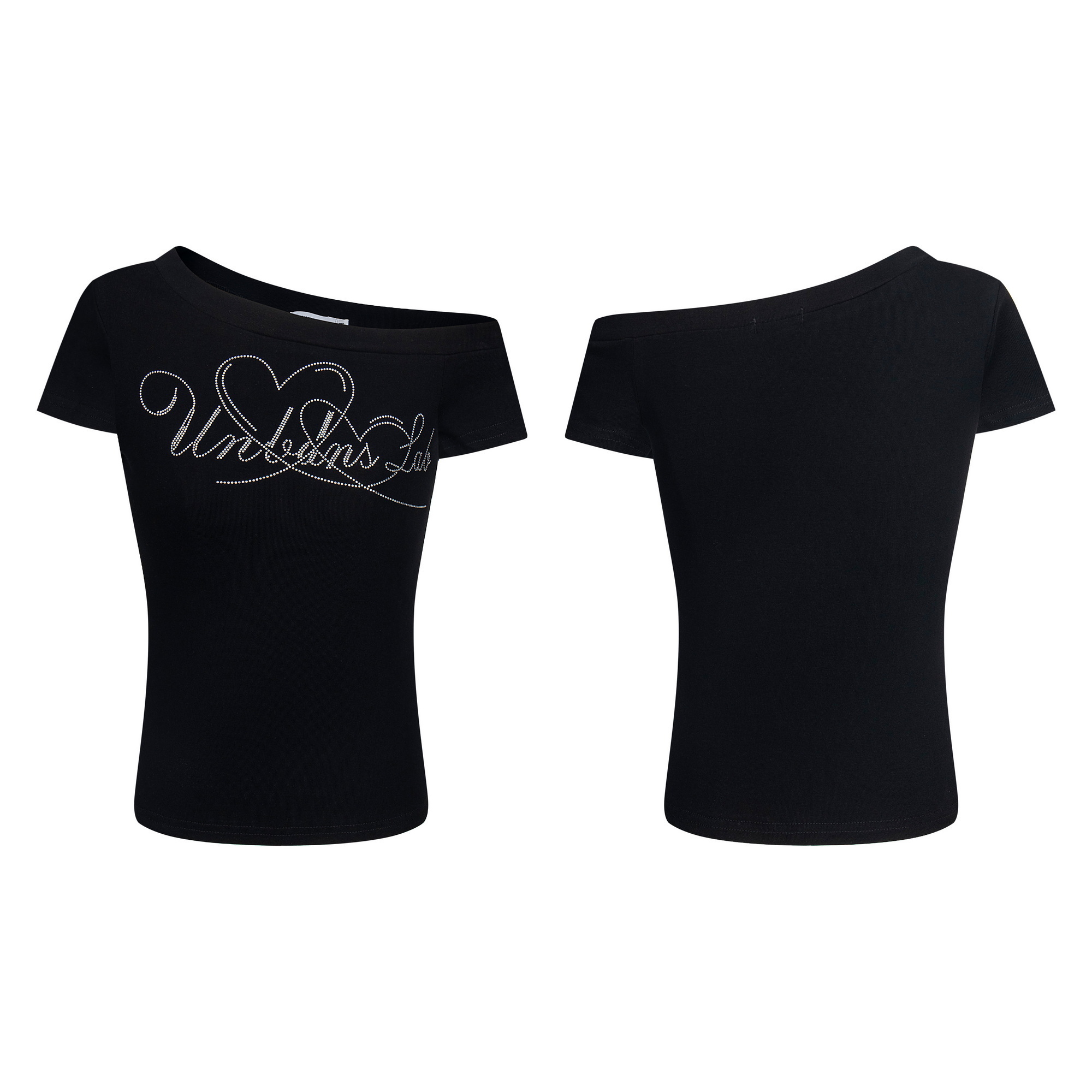 《S.G》亮鑽心形露肩修身短版 T