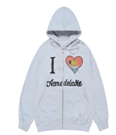 [K] ADLV MELANGE GRAY ILOVEYOU CHILL GUY HOODIE ZIP UP, KAV21 (KAV21)