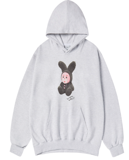 [K] ADLV MELANGE GRAY RABBIT BELLY HOODIE, KAV23 (KAV23)