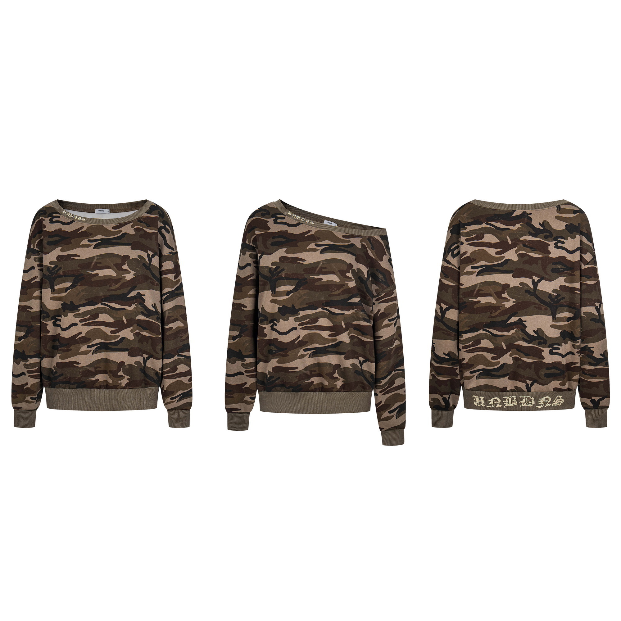 《S.G》迷彩一字領露肩薄款長袖T