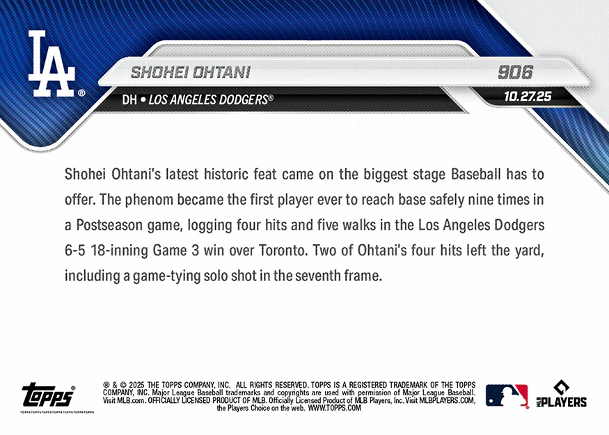 大谷翔平 2025 MLB Topps NOW 球員卡 Card 906