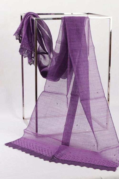 WM030 Scarfesia 透淺紫色花邊絲巾 60% Wool 40% Silk