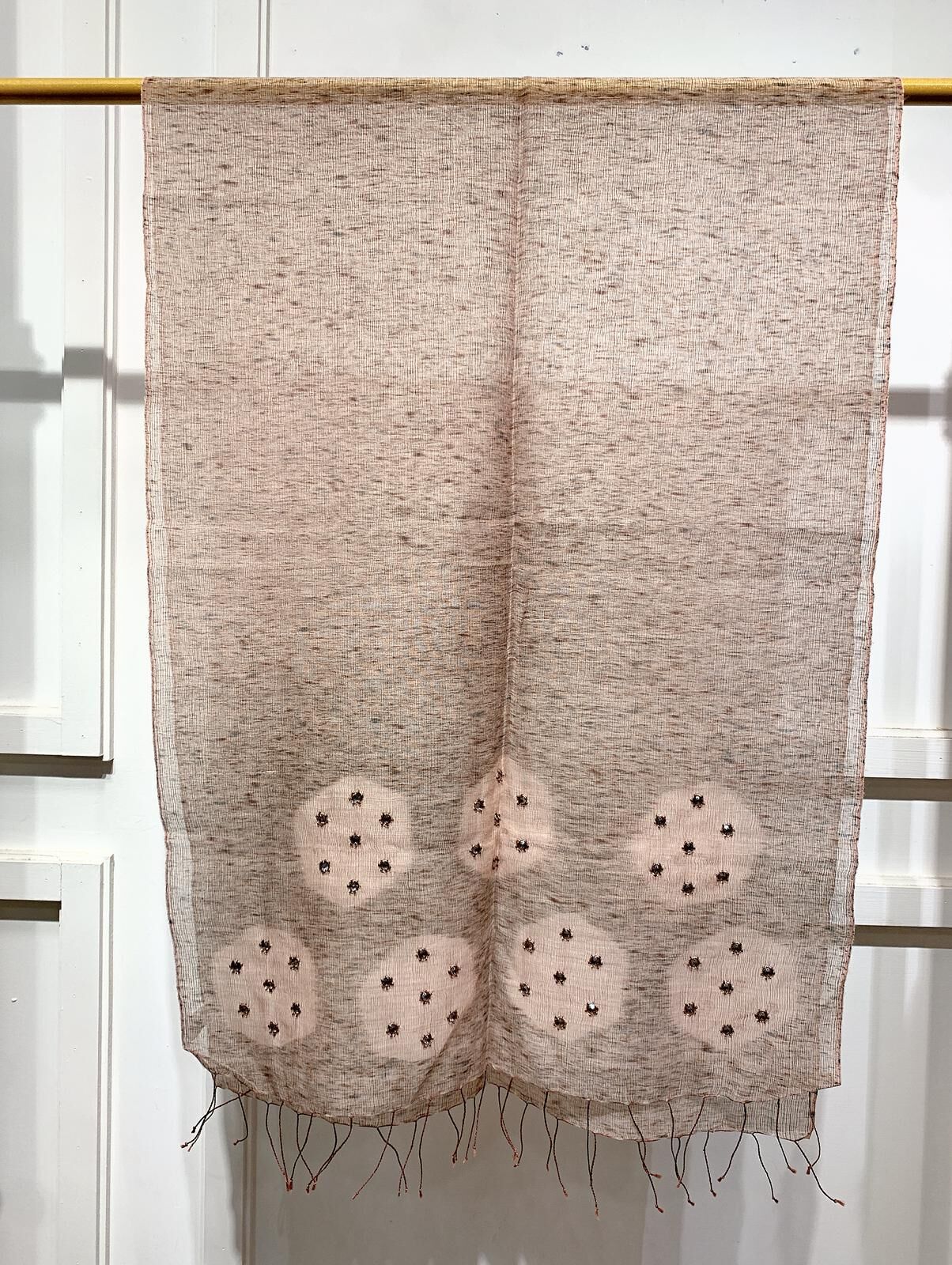 WM020 Scarfesia 淺啡色小圓點流蘇絲巾 75% Wool 25% Silk