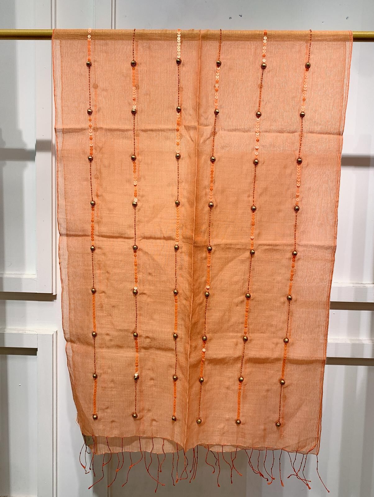 WM004 Scarfesia 橙色配小珠珠流蘇絲巾 60% Wool 40% Silk