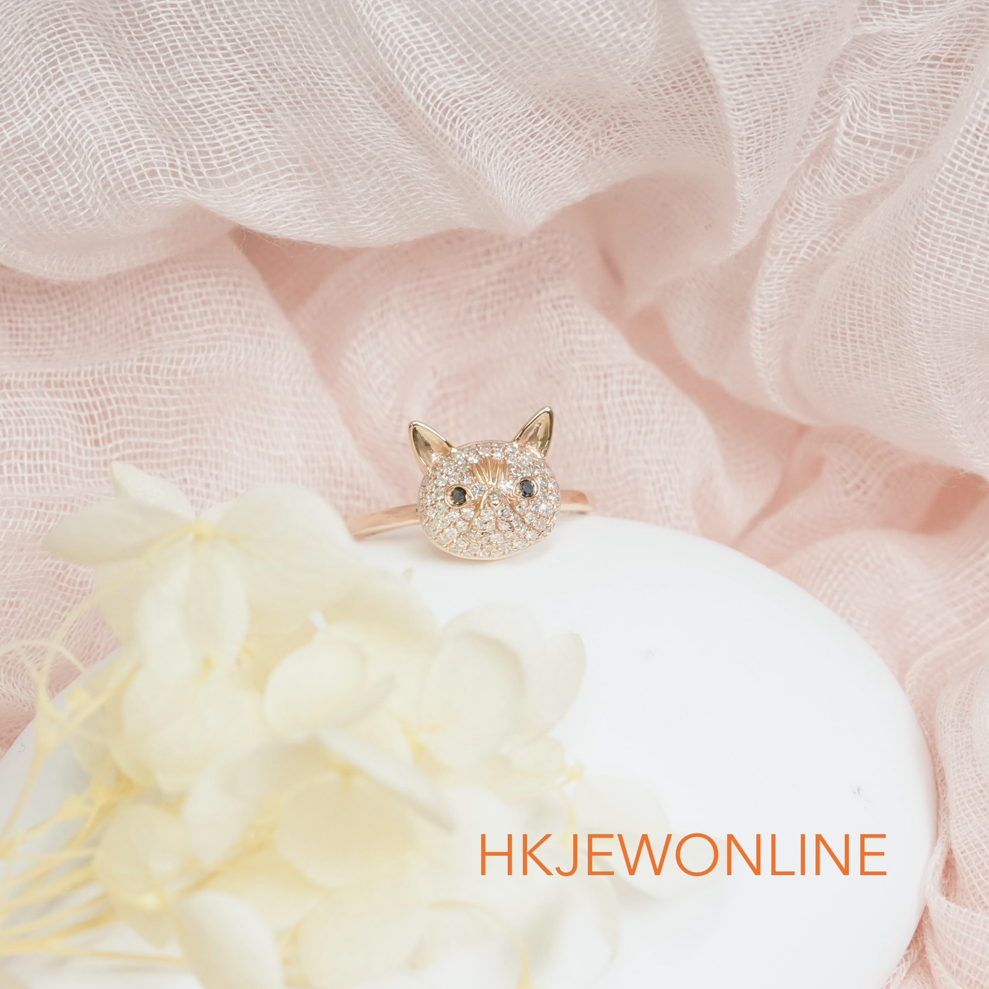 18K Rose Gold Diamond Exotic Shorthair Collection(Ring & Pendant 2 in 1– Plain Gold Band/Bracelet)