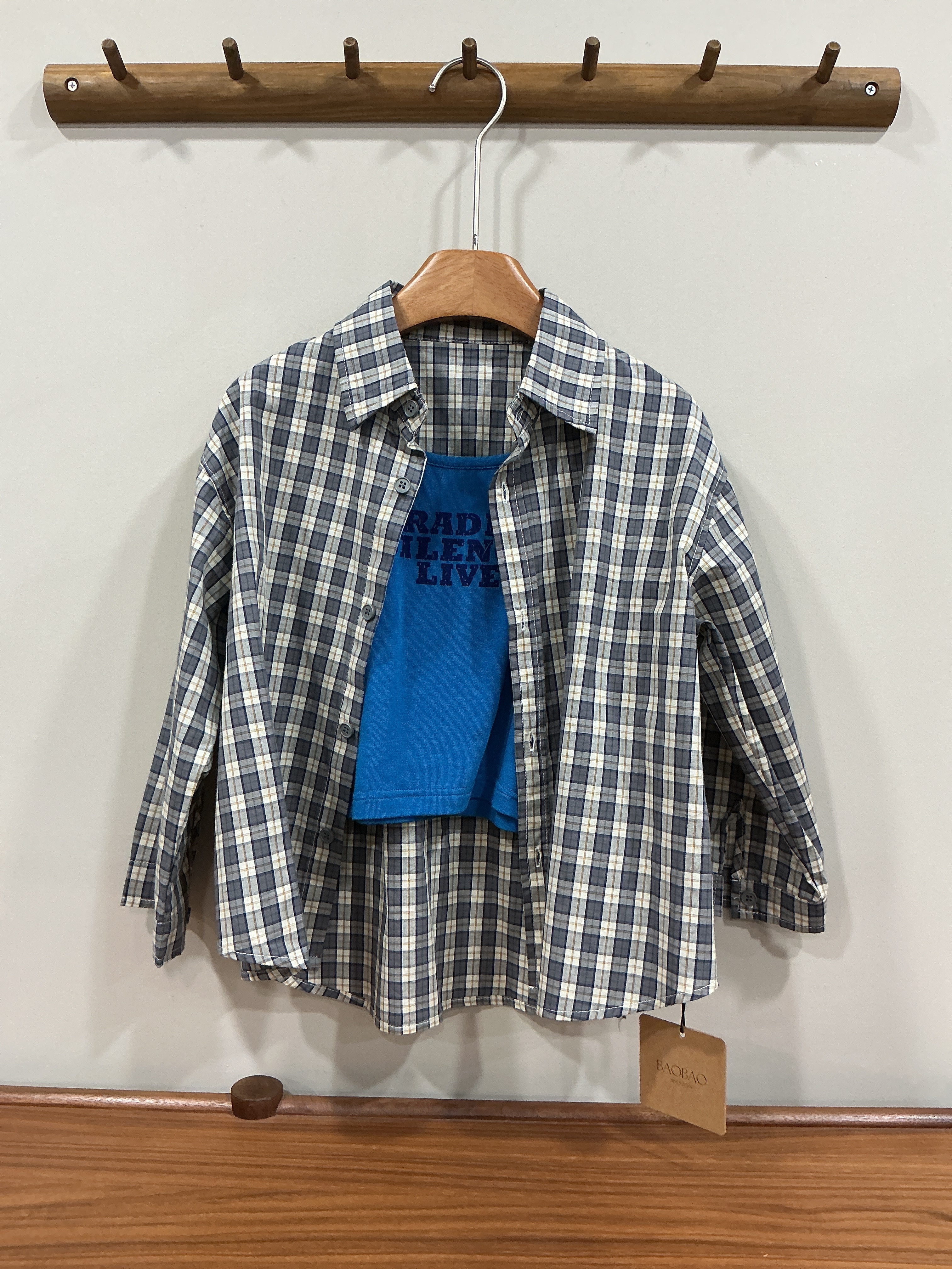 A04372背心格子襯衫兩件套