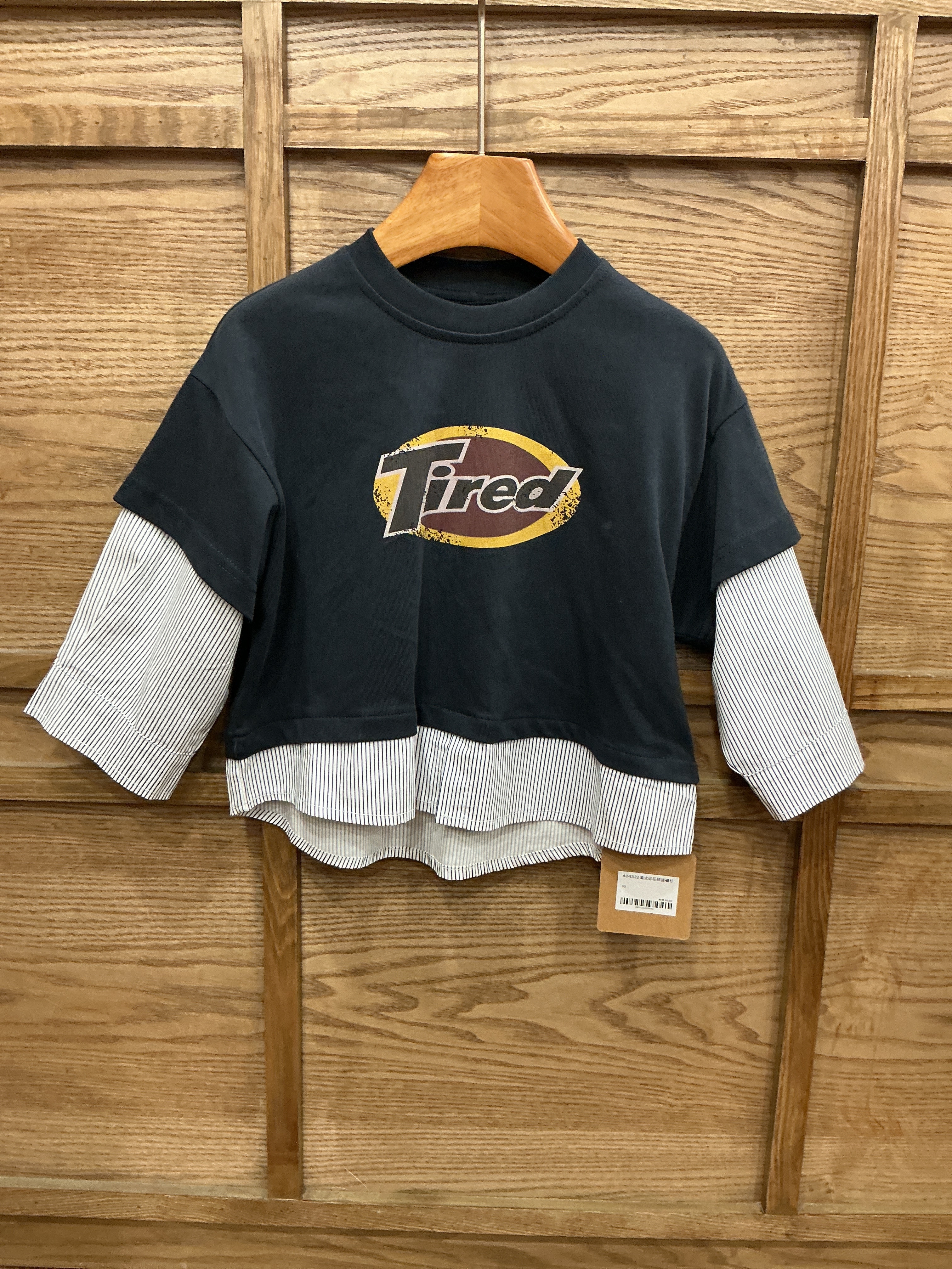 A04322美式印花拼接襯衫