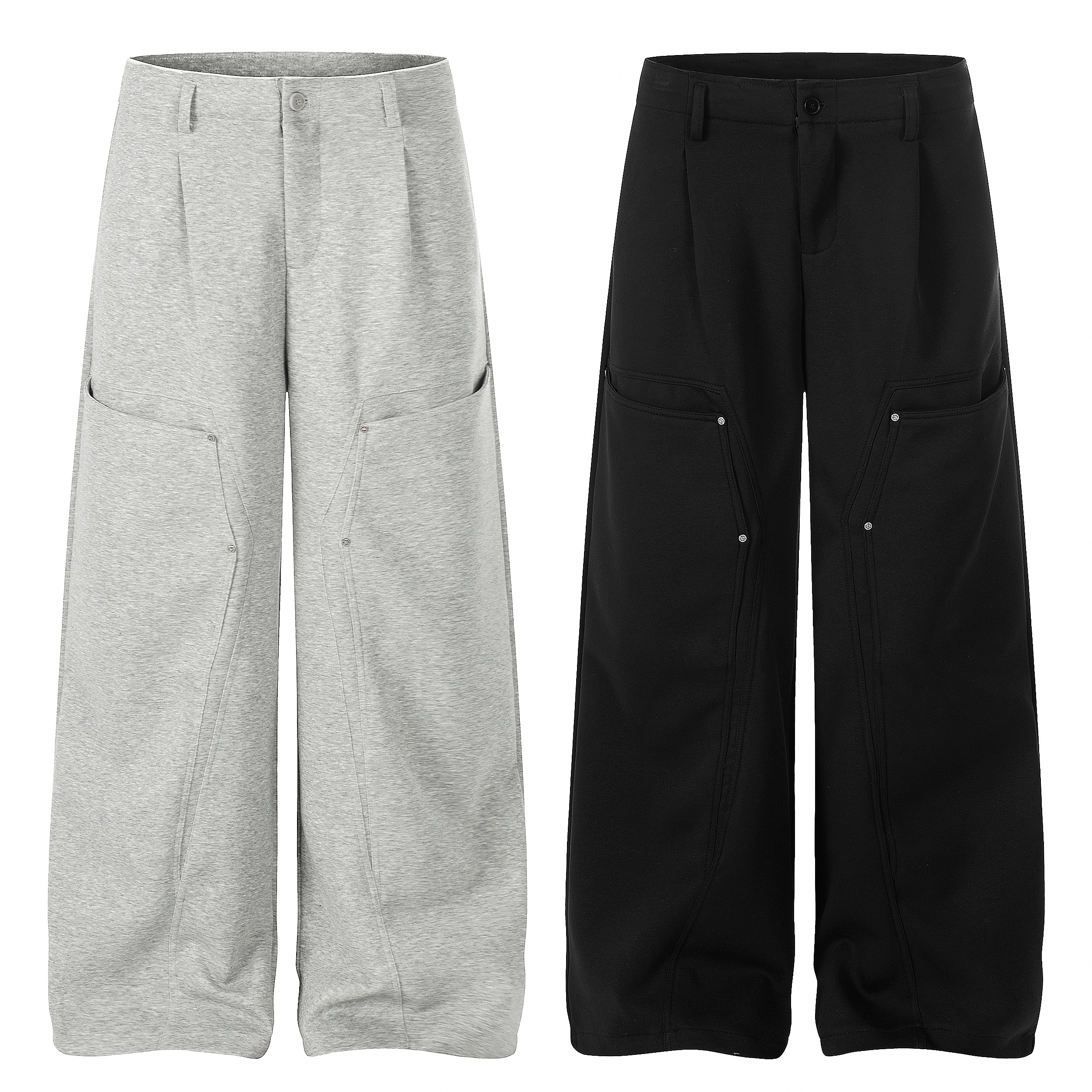 《S.V》畫家鉚釘重磅直筒棉褲