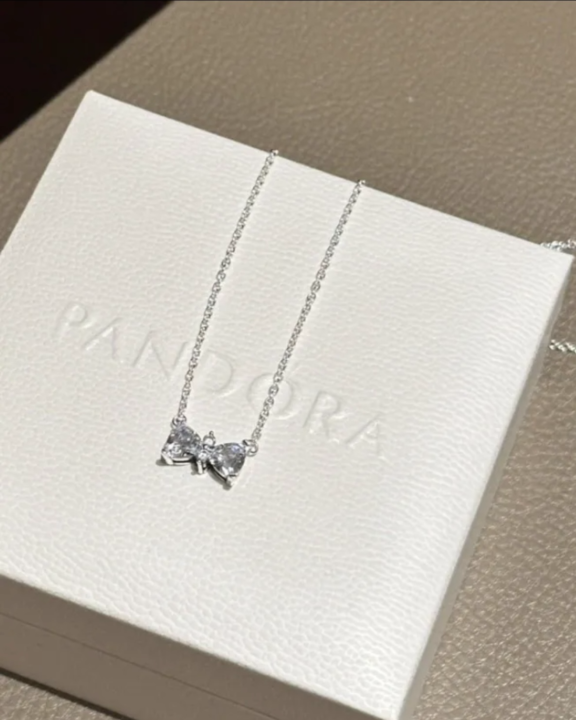 潘朵拉 PANDORA 蝴蝶結造型 925純銀 項鍊 銀色