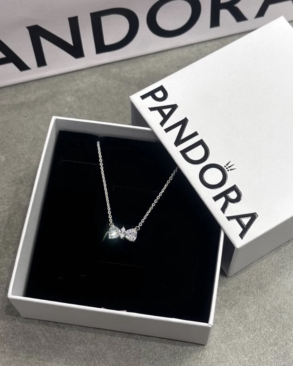 潘朵拉 PANDORA 蝴蝶結造型 925純銀 項鍊 銀色