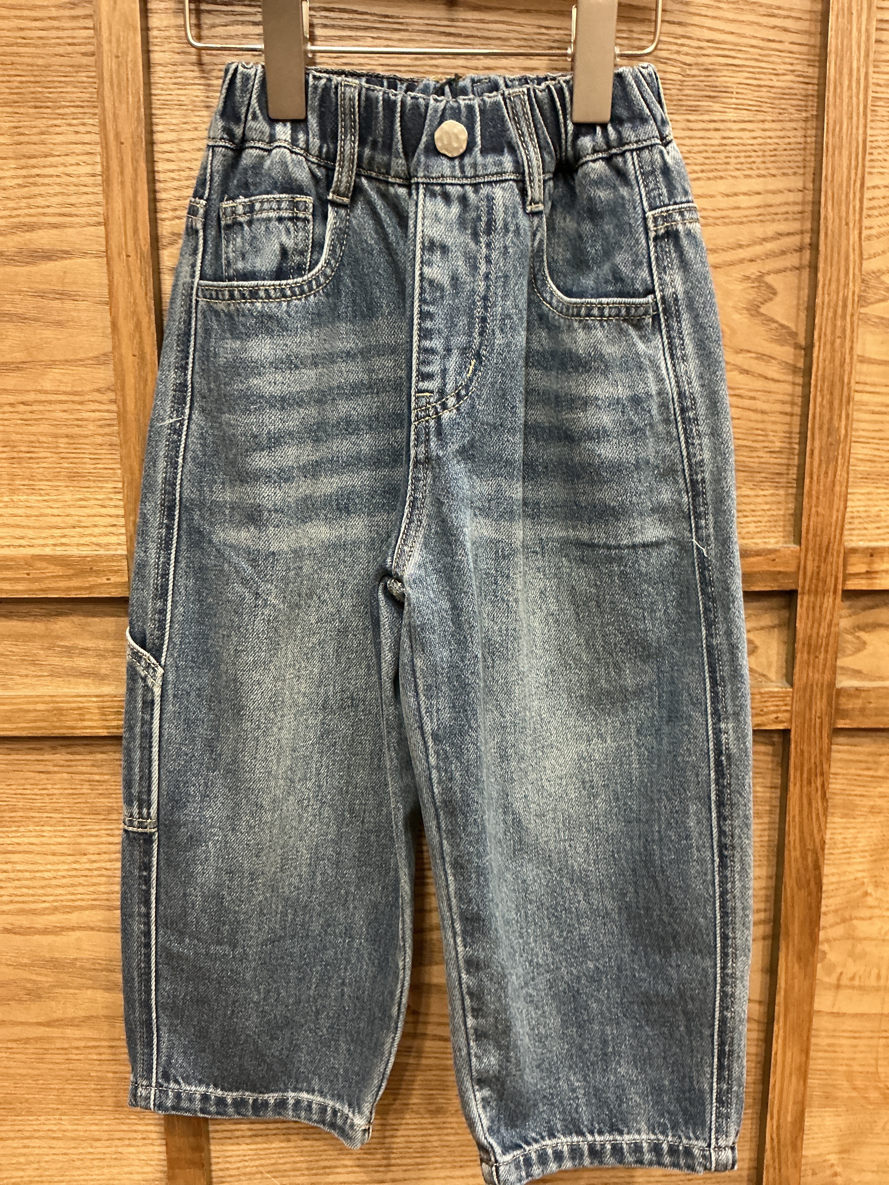 A04290質感銀扣鬆緊牛仔褲