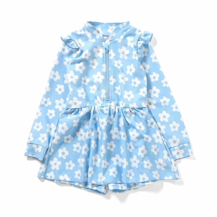 日本 90-140 荷葉長袖連身泳衣 2色