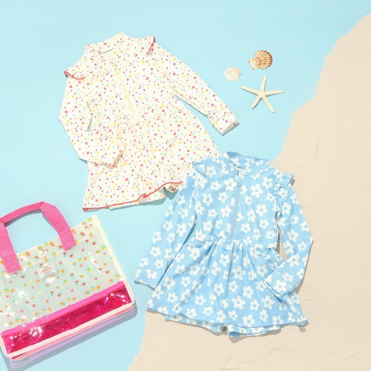 日本 90-140 荷葉長袖連身泳衣 2色