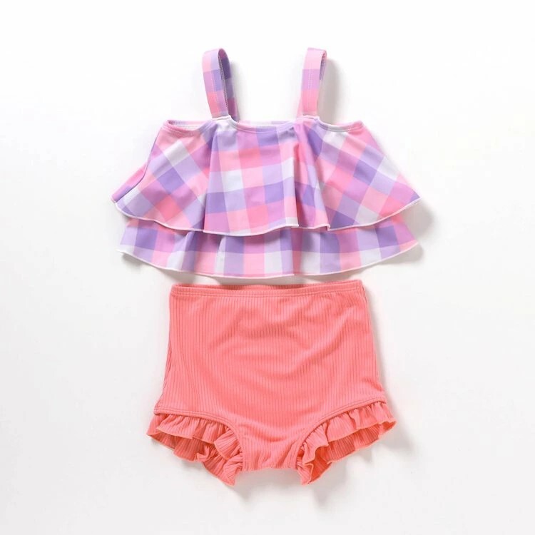 日本 90-140 荷葉滾邊2件式泳衣 2色