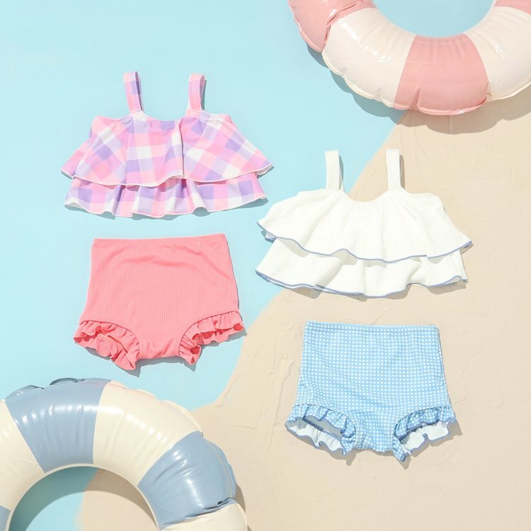 日本 90-140 荷葉滾邊2件式泳衣 2色