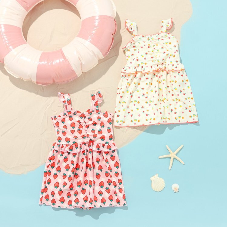 日本 90-140 可愛背心連身泳衣 2色