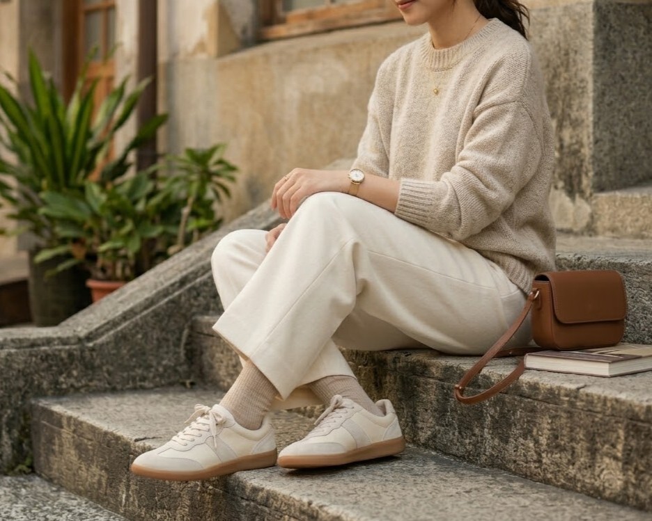 大腳女孩顯瘦神鞋推薦!Sanly Joy 熱銷破萬雙艾蜜莉真皮德訓鞋,奶油杏配色結合流線版型,視覺超顯瘦,完美收攏腳型告別笨重感。