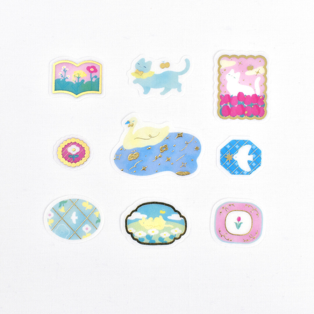 宮下和 貓咪花朵 54枚 金箔和紙貼紙包 ｜日本PAPIER PLATZ