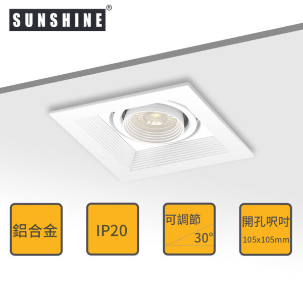 單頭方形嵌入式筒燈燈具 [開窿尺寸: 105mm x 105mm] (不連GU10燈膽及燈腳) FDAC-S1