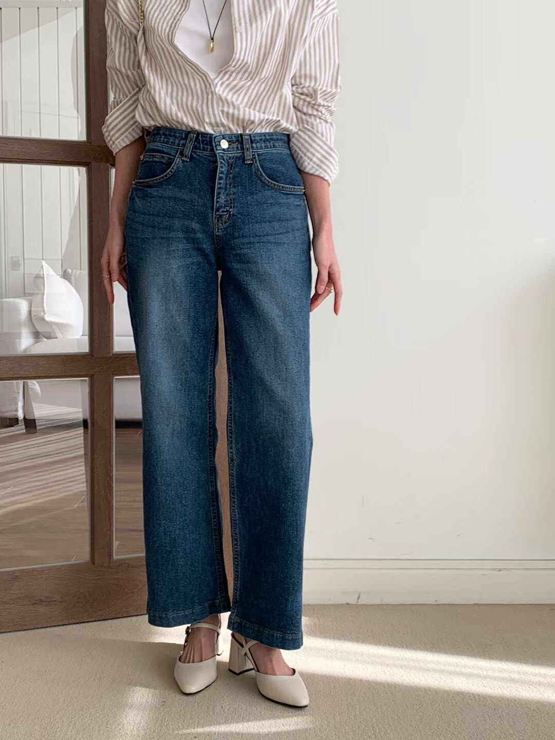 3008愛心印背口袋牛仔長褲