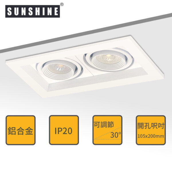 雙頭方形嵌入式筒燈燈具 [開窿尺寸: 105mm x 200mm] (不連GU10燈膽及燈腳) FDAC-S2