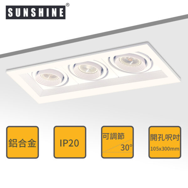 三頭方形嵌入式筒燈燈具 [開窿尺寸: 105mm x 300mm] (不連GU10燈膽及燈腳) FDAC-S3