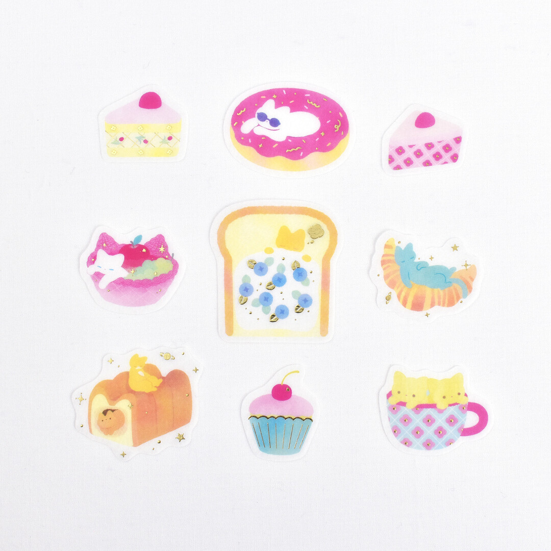 宮下和 貓咪甜點 54枚 金箔和紙貼紙包 ｜日本PAPIER PLATZ