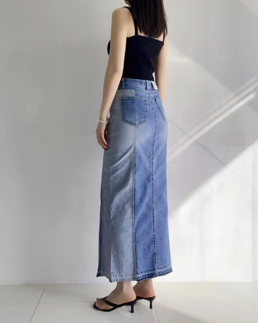 3017拚色牛仔長裙