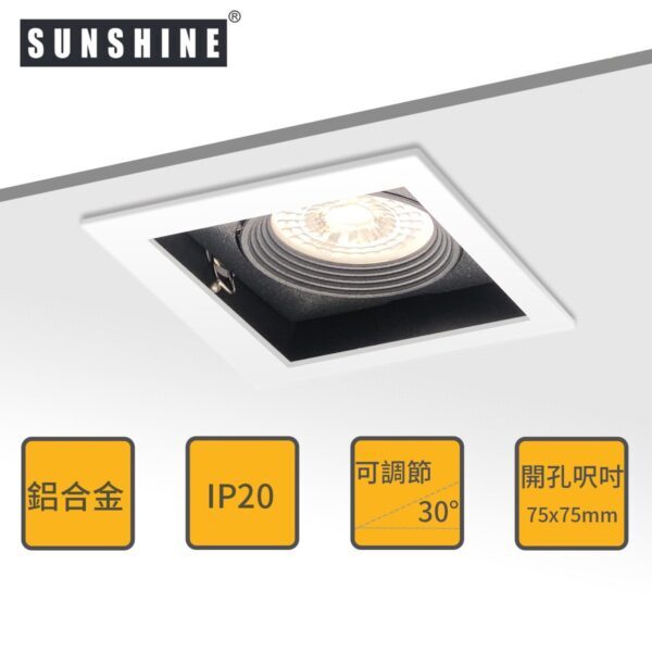 單頭方形嵌入式筒燈燈具 [開窿尺寸: 75mm x 75mm] (不連GU10燈膽及燈腳) FDAD-S1