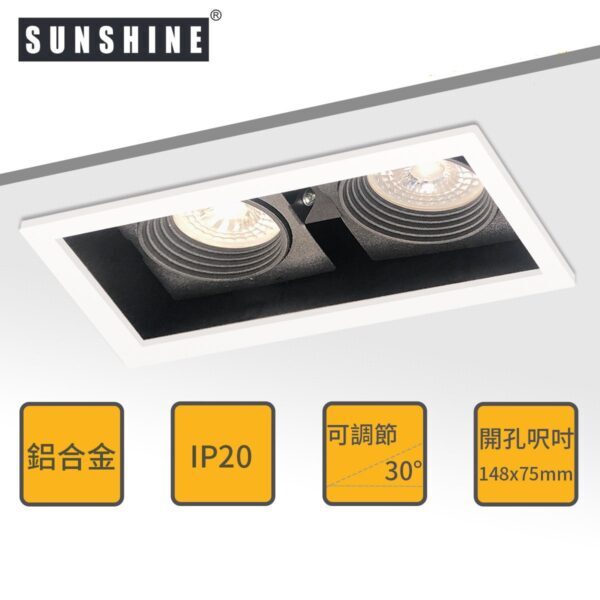 雙頭方形嵌入式筒燈燈具 [開窿尺寸: 148mm x 75mm] (不連GU10燈膽及燈腳) FDAD-S2