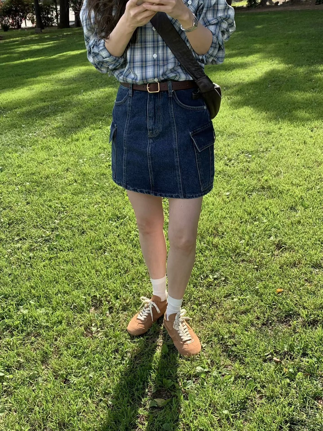 側蓋袋牛仔短裙(內安全褲)