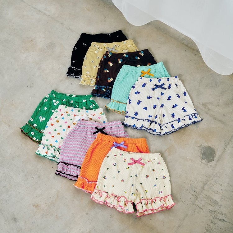 日本 90-140 可愛滾邊華夫格短褲 10色