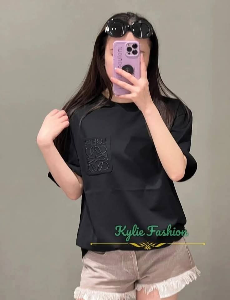LOEWE 刺繡Logo 口袋Tee 黑色