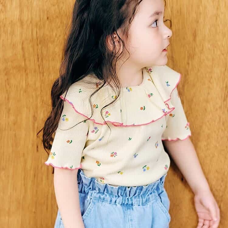 日本 90-140 荷葉領華夫格上衣 5色