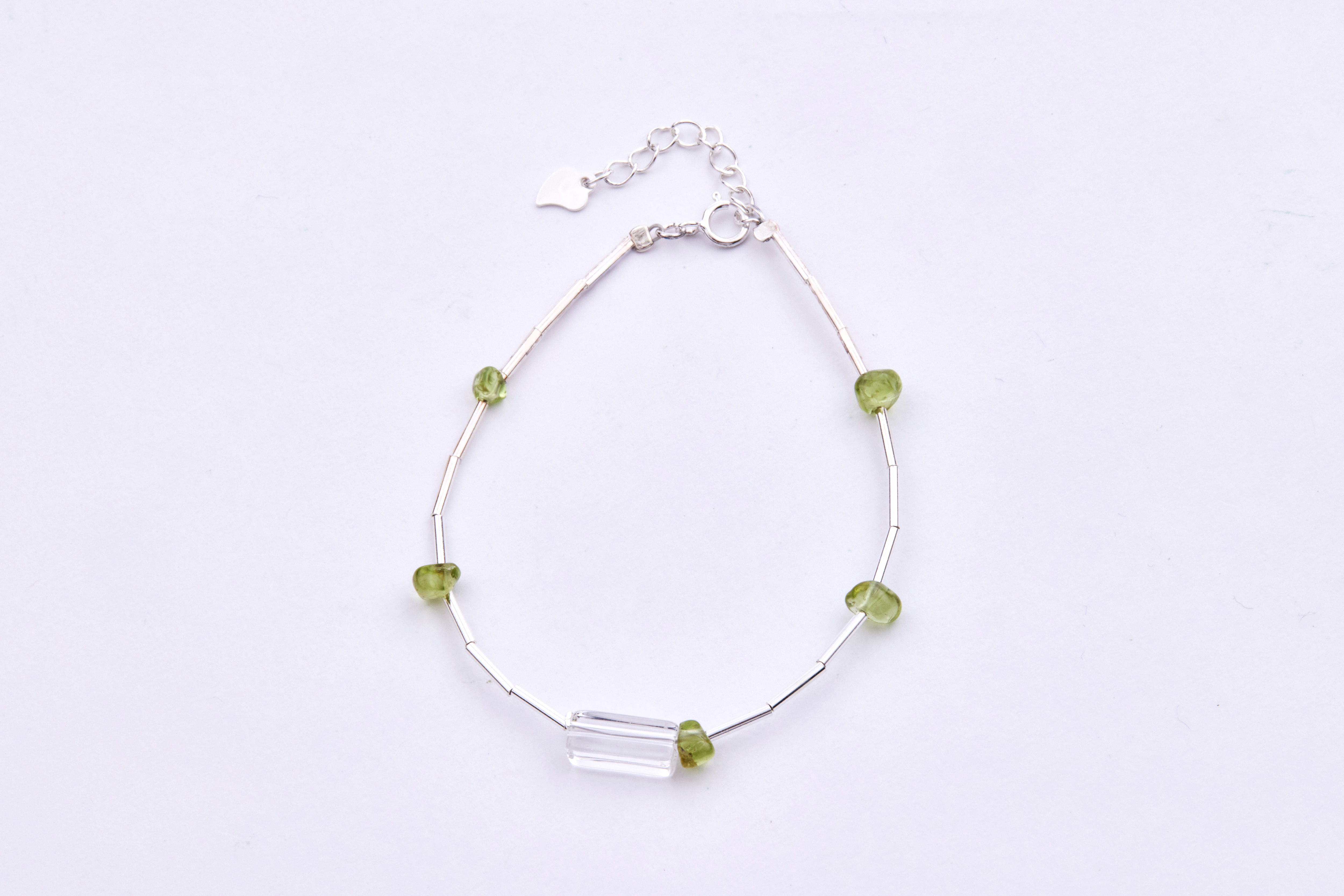 B587 | 純銀橄欖石水晶手鍊